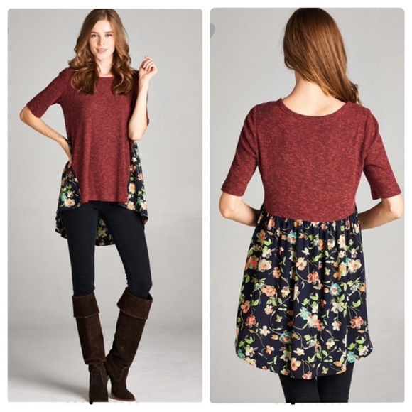 ❌LAST ONE❌ Burgundy Melange Rib Knit Top Size Large NWT - Picture 7 of 7